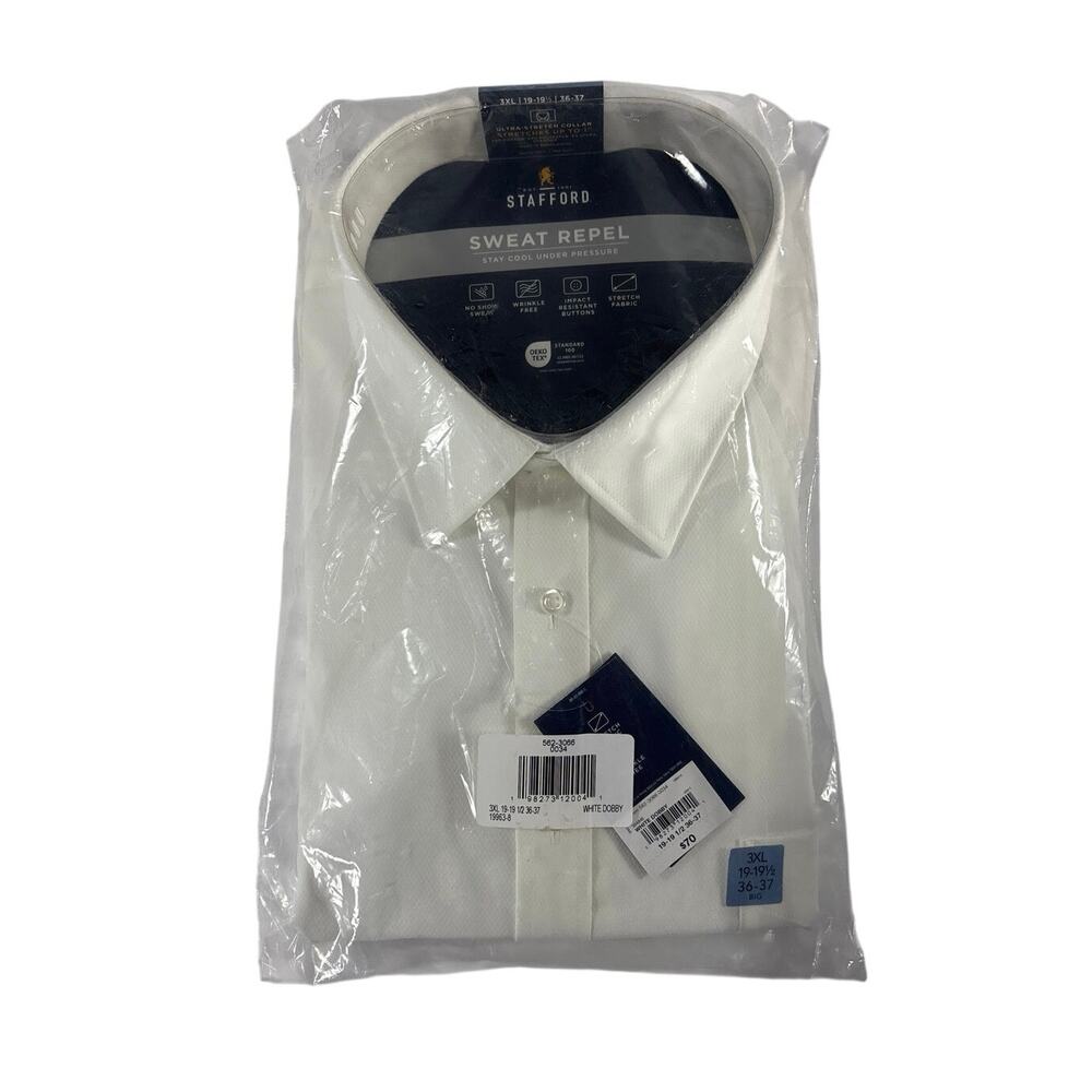 Shirt Stafford 3XL Big White Diamond Stretch Dress 19-19.5 36-37 NIP